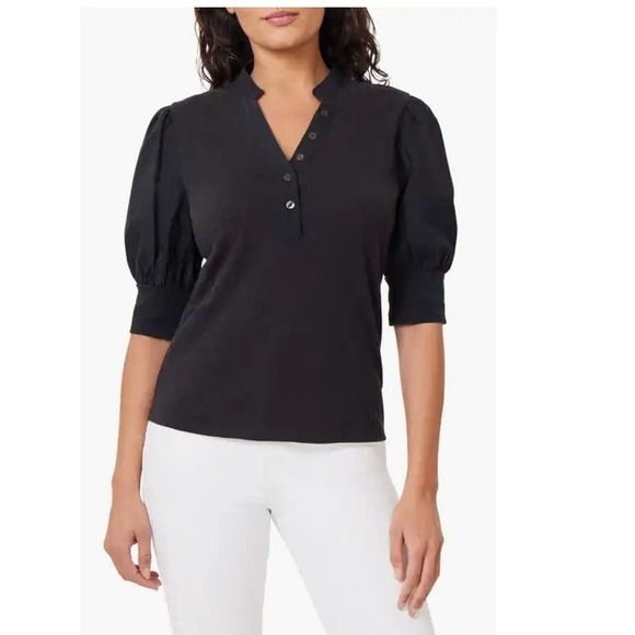 Habitual Tops - Habitual Puff Sleeve Henley Top in Black Size Medium‎ Cotton Boho Chic NWOT